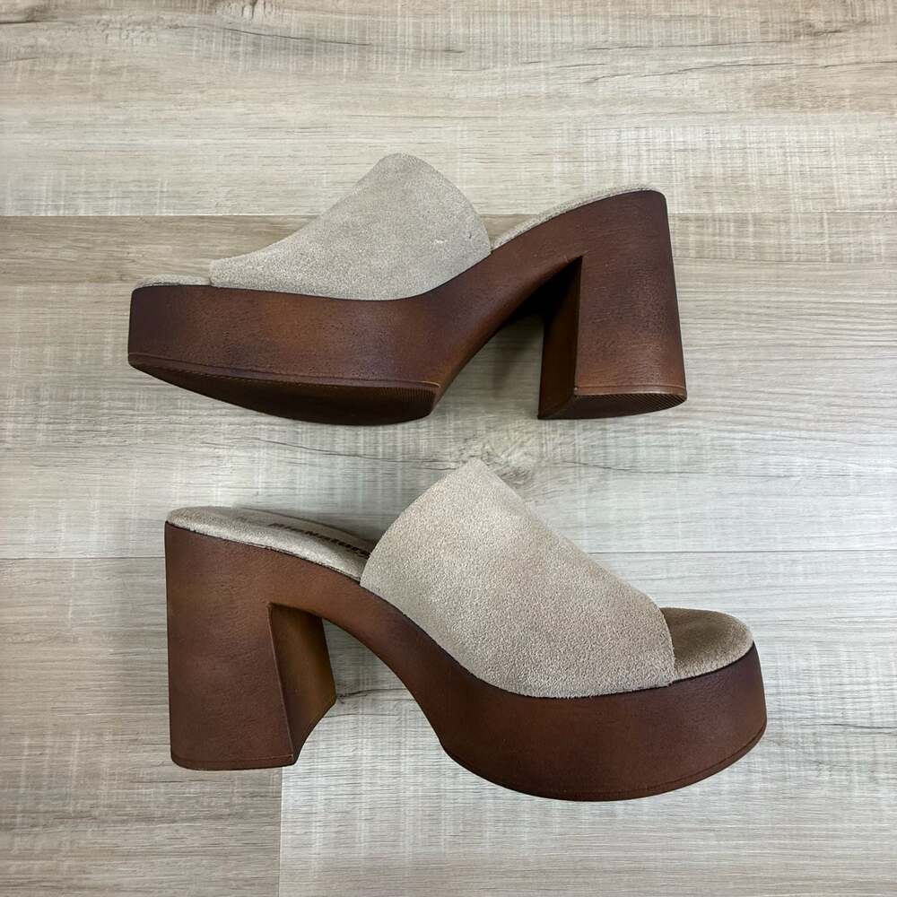BioNatura Beige Suede Platform Mule Sandals Size 37 (US 6.5) Made in Italy